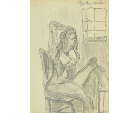 Oskar Kokoschka, Austrian (1886-1980) Pencil Drawing on Paper "Seated Nude" Signed Upper Right. Light Toning From Age or in G