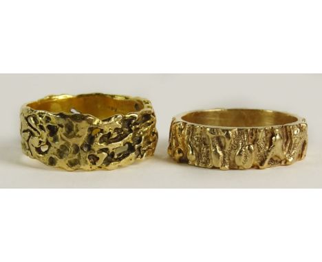 Two (2) Men's Vintage 14 Karat Yellow Gold Nugget style Rings. Signed 14K. Surface Wear from Normal Use Otherwise Good Condit