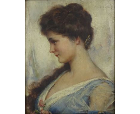 Early 20th Century Oil on Board in the style of John Singer Sargent, Portrait of Lady. Bears Signature Upper Right. Good Cond