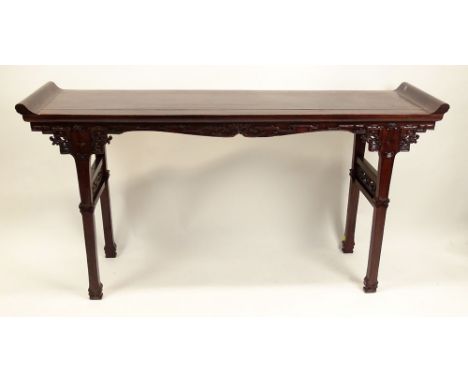 Vintage Chinese Carved Hardwood Altar Table. Unsigned. Wear or in Good Condition. Measures 33-1/2 Inches Tall, 63 Inches Leng