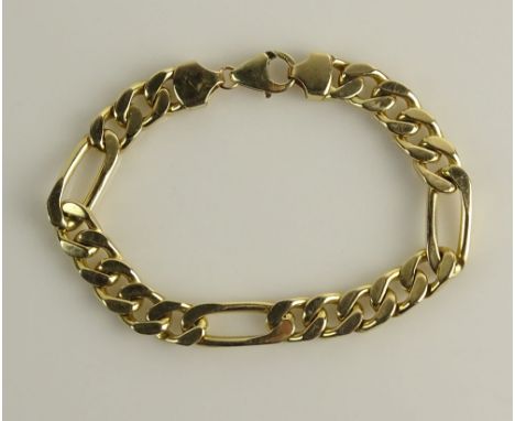 Man's Vintage Heavy 14 Karat Yellow Gold Figaro Link Bracelet. Signed 14K, Italy. Minor Surface from Normal use Otherwise Goo