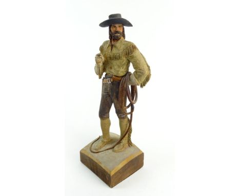 Clement H. Donshea, American (1891-1970) Original Single Wood Carving Figure "Mule Skinner Circa 1876, Frontier Revolver, Bul