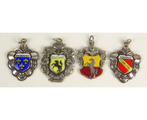 Four (4) Vintage Sterling Silver and Enamel Pendant Charms. Signed 925. Good Condition. Largest Measures 1-1/8 Inches Tall an