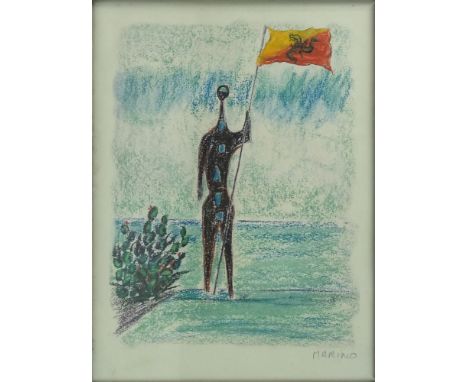 Marino Marini  (1901-1980) Color Lithograph "Figure with Flag" Signed in Pencil Lower Right Marino. Label en verso: Studio Gr