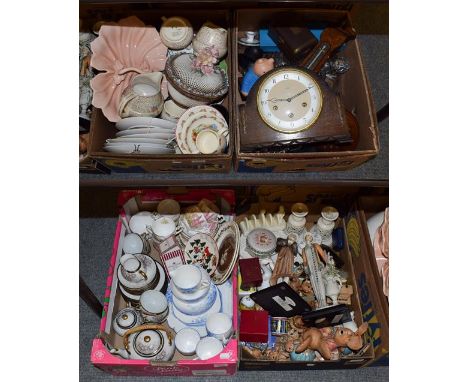 Assorted ceramics including Giuseppe Armani figures, Pendelfin, Wellington and Queen Anne china teasets, a Smiths Wesminster 