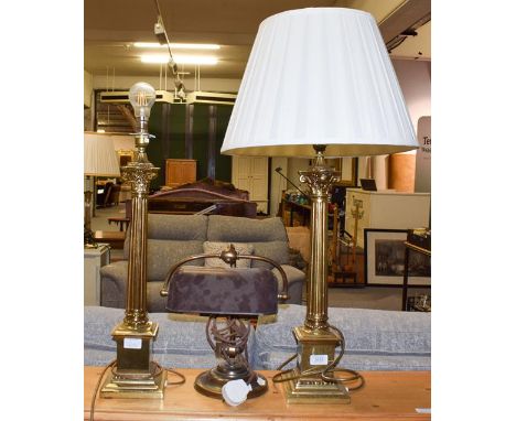 A desk lamp with base marked ''Siemens'' and a pair of modern Corinthian column table lamps (3)