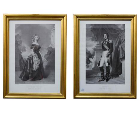 Two black and white prints after Winterhalter of Leopold, Roid Des Belges and Louise Marie D'Orleanes, Reine Des Belges toget