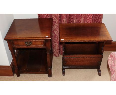 A Titchmarsh &amp; Goodwin oak lamp table (modern), with a single drawer raised on turned legs joined by a shelf, 46cm by 40c