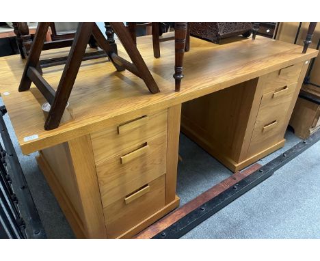 A bespoke light oak kneehole desk 170cm by 90cm by 77cm