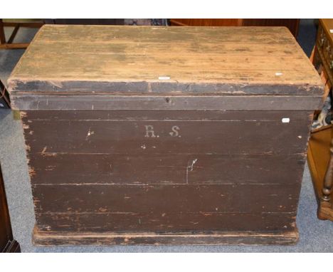 Victorian pine trunk, monogrammed, 109cm by 65cm by 76cm 
