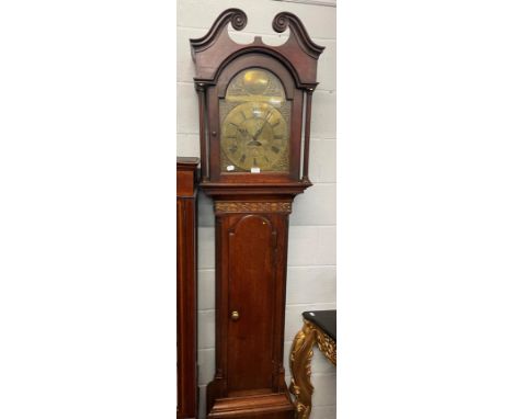 A George III oak cased eight-day longcase clock, with brass arched top dial, 259cm 