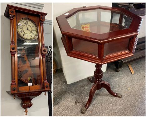 A Vienna style walnut wall clock and a reproduction bijouterie table (2)