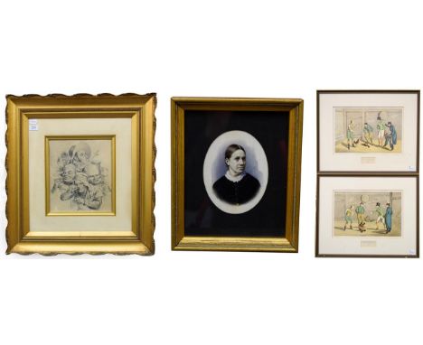 English school (19th century) Portrait studies of people smoking and taking snuff, Hogarth style 30cm by 27cm together with a