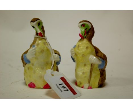 Two Royal Worcester candle snuffers each in the form of a dodo, modelled by FG Doughty and numbered 3613 Condition Report / E