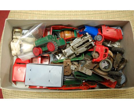 A Triang Minic Toys tinplate tractor dozer together with various other tinplate spares  and accessories