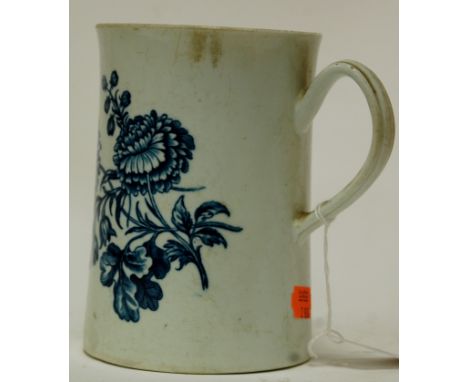 A large 18th century Worcester tankard in the Natural Spray pattern, crescent mark verso, h.15cm (a/f)