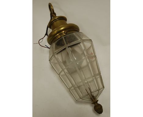 An early 20th century brass mounted glass ceiling light fitting