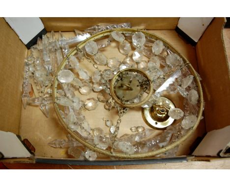 A mid-20th century two tier ceiling light fitting with glass prism drops(a/f)