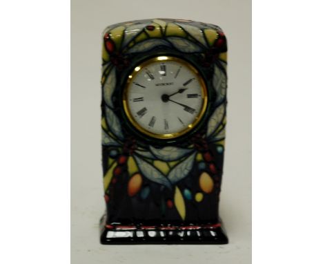 A modern Moorcroft mantel clock in the Dragonfly pattern, impressed mark verso, dated 2000, height 16cm