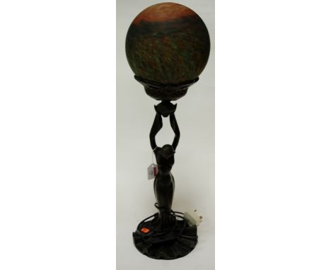 An Art Nouveau style figural table lamp with globular shade