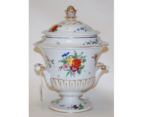 A Chamberlain's Worcester ice pail and cover, of campagna form, with floral decoration heightened in gilt, h.35cm Condition R