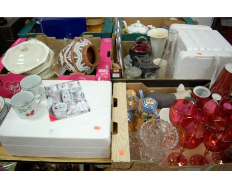 A large collection of miscellaneous china and glass to include; Royal Worcester Evesham Vale tablewares, set of six cranberry