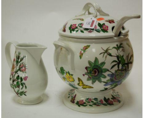 A large Portmeirion Botanic Garden tureen and cover with matching ladle together with a similar jug (3)