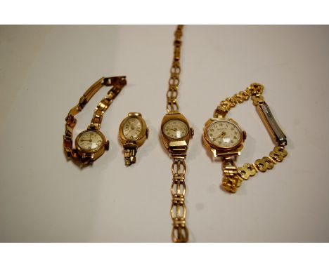 A ladies 9ct gold cased manual wind wristwatch by Rotary, with gold bracelet; one other similar by Astin, gross weight 23.7g;