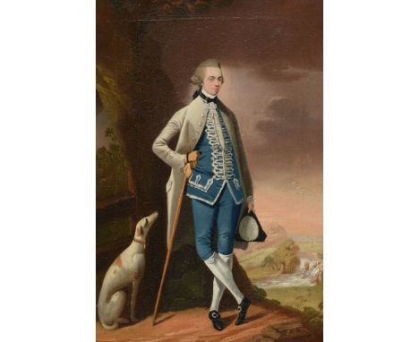 Edward Alcock (British fl.1757-1778) Portrait of a gentleman with his greyhound Oil on canvas Signed with initials and dated 