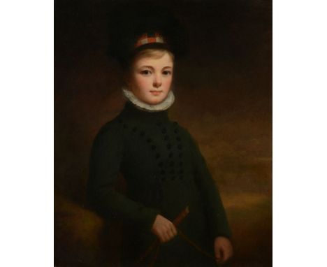 Follower of Henry Raeburn (British 1756-1823) Portrait of a young boy holding a riding crop in a landscape Oil on canvas 76.5