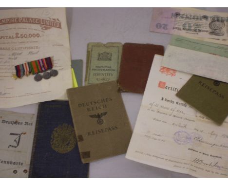 2 GERMAN PASSPORTS ONE WITH VISAS APRIL AND JULY 1939. BOTH WITH J BEFORE NUMBER WITH NATIONAL IDENTITY COVER AND SOLDIERS SE