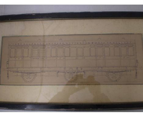 PEN DRAWING OF VINTAGE TRAIN CARRIAGE 65 X 33CM FRAMED 