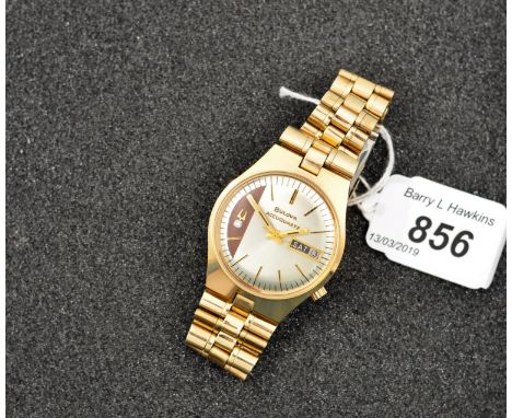 BULOVA ACCIS QUARTZ GOLD COLOURED CASE AND METAL STRAP DATE APERTURE 