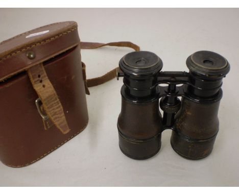 PAIR OF VINTAGE LEATHER ABRAHAM AND CO CASED BINOCULARS WITH 3 SETTINGS, THEATRE, FIELD AND MARINE