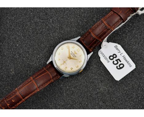 WITTNAUER - WHITE/GOLD COLOURED FACE STAINLESS STEEL CASE BROWN LEATHER STRAP 