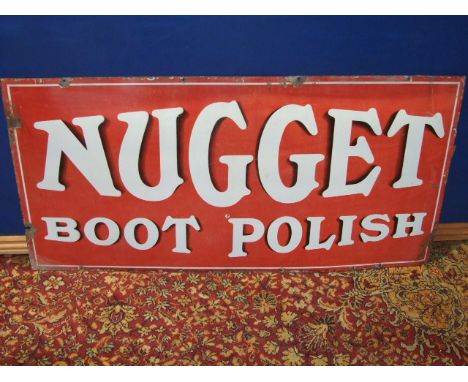 VINTAGE ENAMEL "NUGGET BOOT POLISH " SIGN  24 X 48 inches