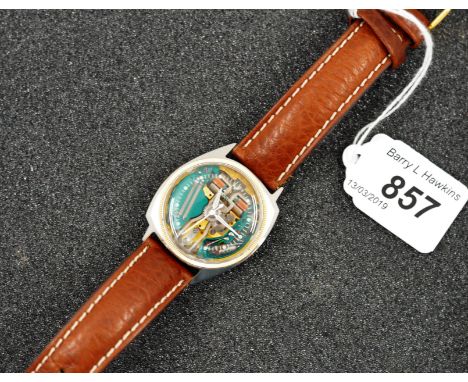 ACCUTRON GOLD COLOURED CASE BROWN LEATHER STRAP 