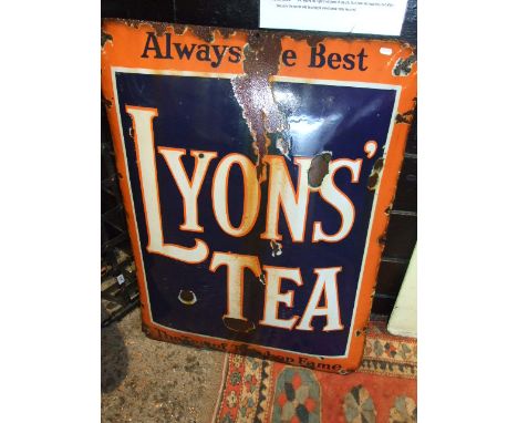 VINTAGE ENAMEL LYONS TEA SIGN 30 X 39 inches