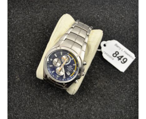 CASIO EDFACE WRIST WATCH STAINLESS STEEL CASE BLACK DIAL SUBSIDIARY DIAL AND DATE STAINLESS STEEL STRAP 