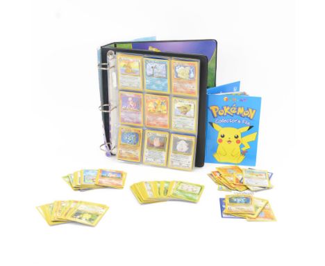 Collection of vintage English and French language Pokemon TCG trading cards, approximately eighty English cards housed in Pok