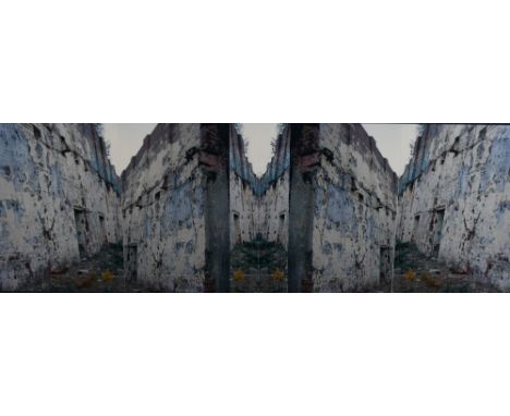 Robert Richfield (American b.1947-Present) A multi-panelled photographic composition, derelict brick built building, framed u