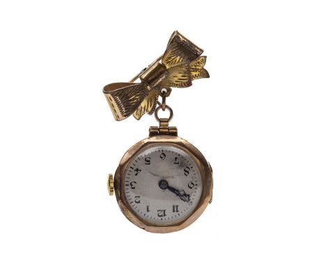 LADY'S EARLY TWENTIETH CENTURY GOLD MANUAL WIND CONVERTED FOB WATCH, converted from a wrist watch, signed Cyma movement, the 