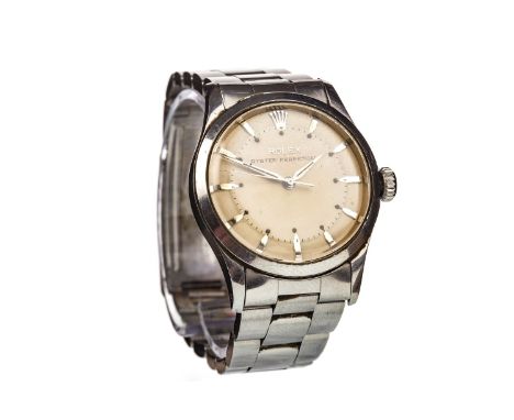 GENTLEMAN'S ROLEX OYSTER PERPETUAL STAINLESS STEEL AUTOMATIC WRIST WATCH, c.1953 from serial no., signed Rolex Perpetual move
