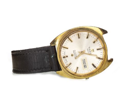 GENTLEMAN'S TISSOT SWISS AUTOMATIC SEASTAR GOLD PLATED WRIST WATCH, unsigned movement, the round silver dial with applied bla