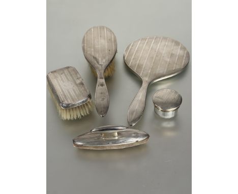 A collection of associated Edwardian Birmingham&nbsp; and London silver dressing table&nbsp; items to include a hair brush, h