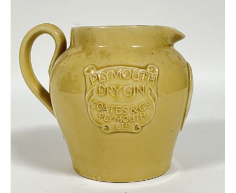 A Royal Doulton cream glazed stoneware Coates and Co Plymouth Dry Gin jug/putcher with relief moulded decoration including an