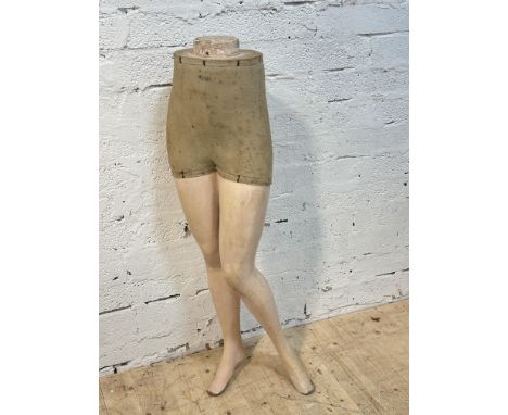 Siegel of Paris, a 1930s painted plaster and wooden part mannequin, the lower torso wearing and undergarment stamped 'Siegel 