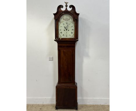 John Howison of Perth, a 19thc. mahogany inlaid longcase clock, the top with eagle finial and broken swan neck pediment above