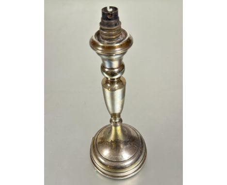 A Birmingham silver baluster stem candlestick lamp with weighted base H x 25cm Birmingham 1929&nbsp;