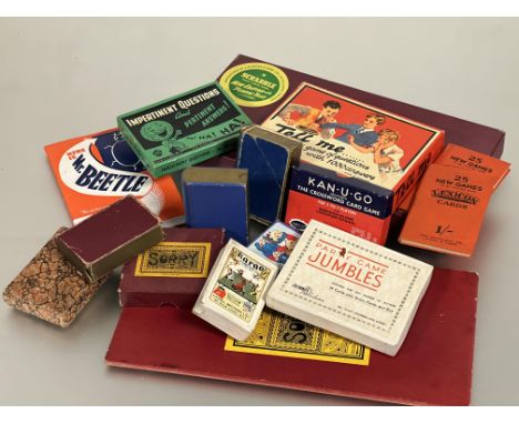 A collection of vintage 1920s and later card and board games to include Sorry, Tell Me...., Here is Mr Beetle, etc (A lot)